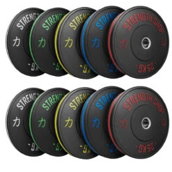 B-WARE Rubber Bumper Plates W/ Colour Coded Stripe, 5kg-25kg Or 150kg Set -Strength Shop STRIPE SET 1